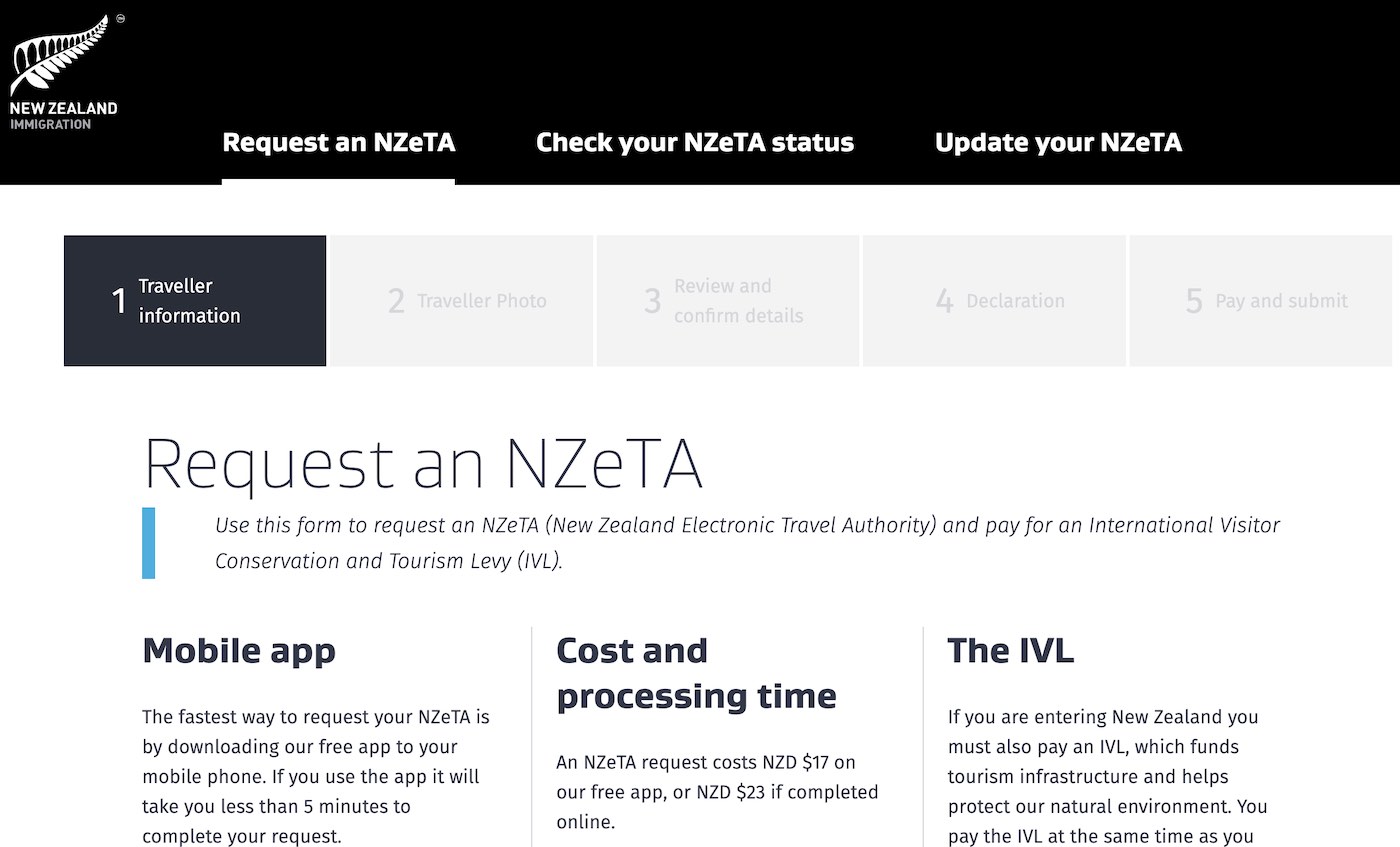 cestovní registrace NZeTA